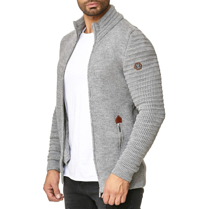 Чоловічий в’язаний кардиган Redbridge зі стійким коміром Basic Luxury, сірий, розмір XL