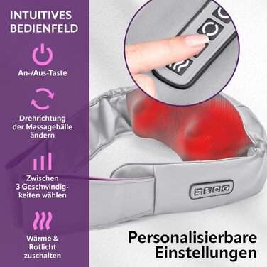 Масажер для шиї та плечей VITALmaxx Shiatsu з функцією підігріву, розминаючий масажер для спини та ніг, 8 ротаційних куль, сірий