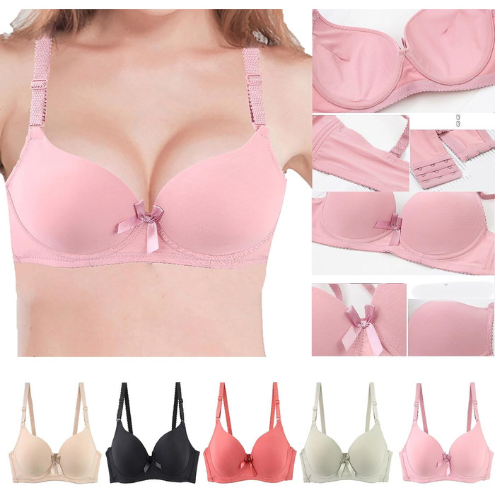 3 шт. бюстгальтери для жінок XCXC з кісточками, великі розміри, Push-Up, легкі, ідеальна посадка, класичний дизайн, регульовані бретелі, анти-провисання, комплект на кожен день та для відпочинку (Бежевий+Червоний+Чорний), розмір 80B