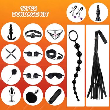 Набір для БДСМ: шкіряне спорядження для фетишу, обмеження, спотикання, з наручниками та маскою для очей (17 предметів, чорний)