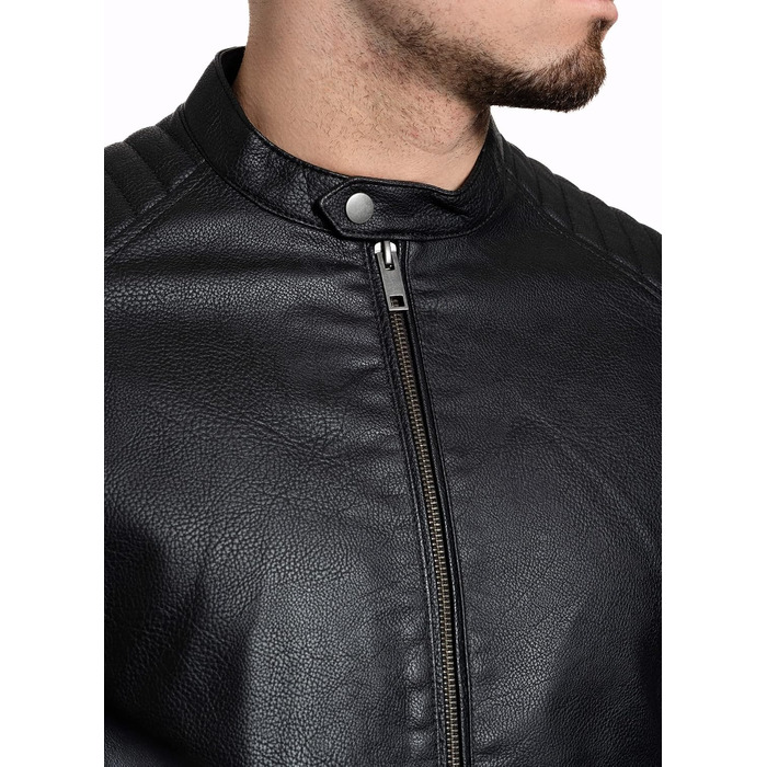 Чоловіча шкіряна куртка-байкер Jack & Jones штучна шкіра, чорна (Розмір L, модель Jate)