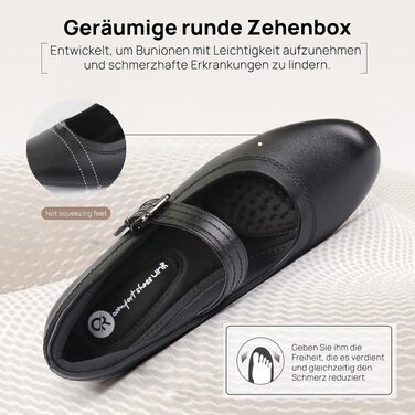 Жіночі ортопедичні туфлі Mary Janes Ortho + Rest для Hallux Valgus, чорні туфлі на низьких масивних підборах для комфорту та здоров'я стопи (38 EU)