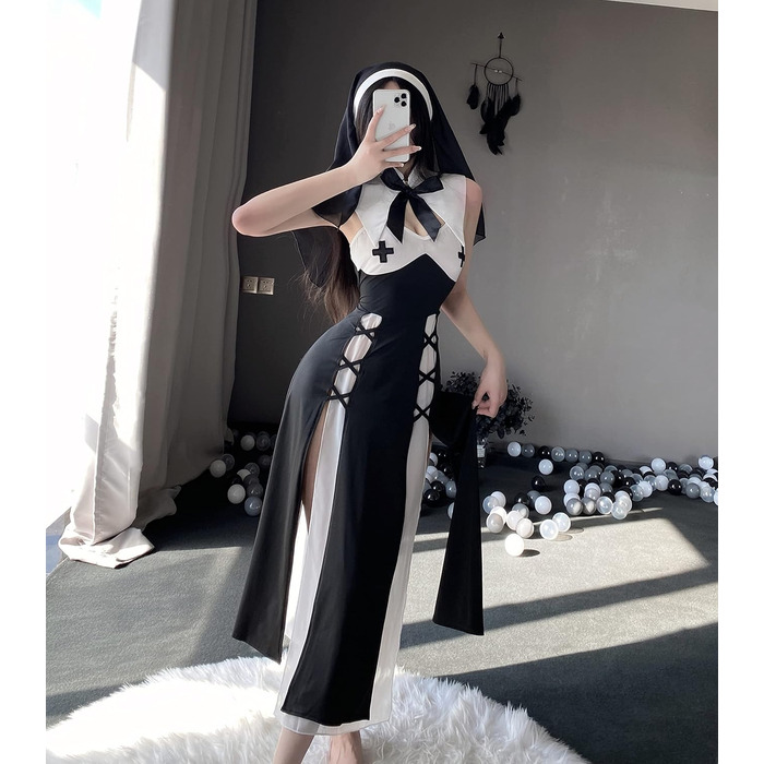 Костюм для косплею JasmyGirls: Костюм черниці, дівочий наряд, костюм ангела, чорне плаття, X-S - M