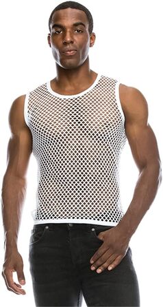 Прозора чоловіча футболка з довгим рукавом, мереживна, для клубів та вечірок, біле топ