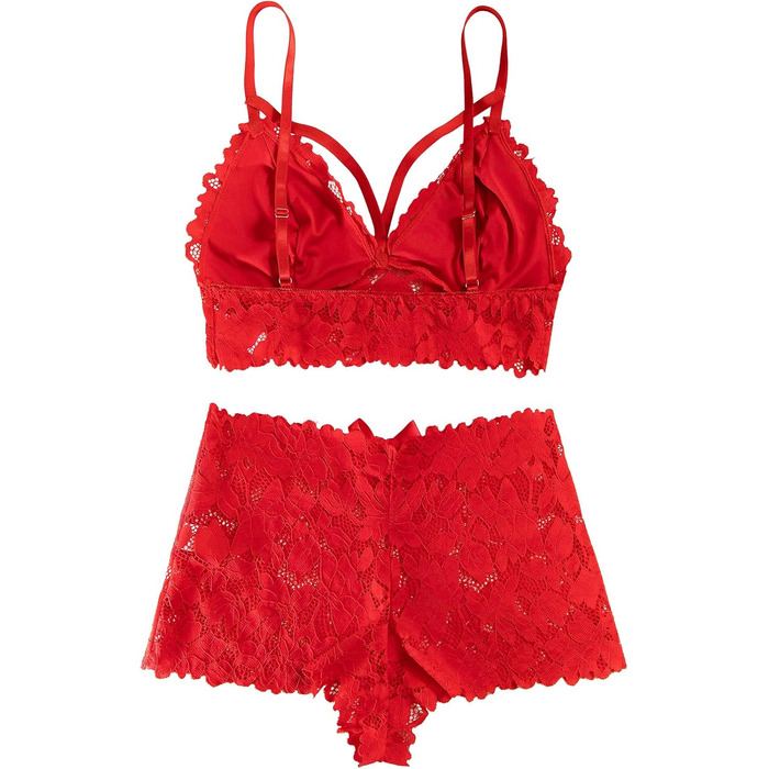 Сексуальний комплект нижньої білизни Lilosy з високою талією та V-подібним вирізом, блакитне мереживо, бюстгальтер та труси, 2-частинний, колір: світло-червоний (M)