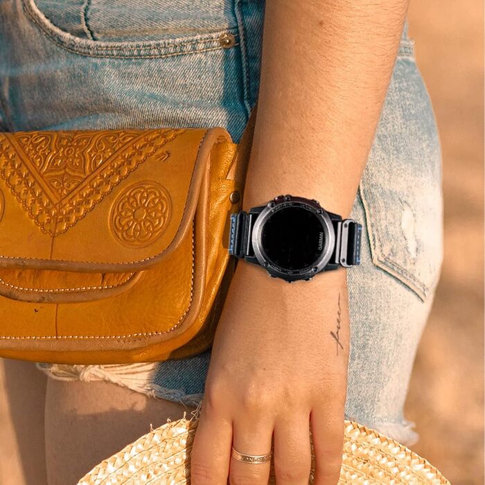 Шкіряний ремінець для годинників Garmin 22мм — Retro Vintage (чорний з чорною прошивкою) для Fenix, Forerunner, Vivoactive, Approach, MARQ, Quatix, D2
