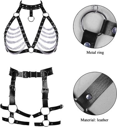 Чорний шкіряний пояс-стрінг з кільцями для тіла - аксесуар для фотосесій, танців, костюмів на Хелловін, готичний стиль, універсальний розмір