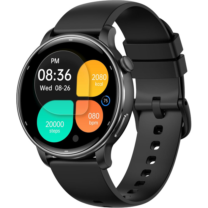Смарт-годинник для жінок з AMOLED-екраном, GPS та фітнес-трекером, водонепроникність 3ATM, моніторинг HR/SpO2, 110+ спортивних режимів (Чорний)