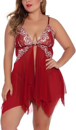 Жіноча нічна сорочка Babydoll з V-подібним вирізом, прозора сітка, передня застібка, нічна сорочка для дому, (Каштанове, 3XL)