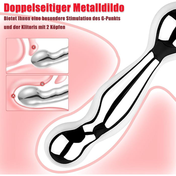 Анальний дildo з нержавіючої сталі з подвійним наконечником для масажу простати. Іграшка для дорослих, для жінок та чоловіків.