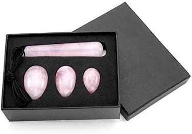 Кристальні Яйця з Рожевого Кварцу для Масажу та Вправ: 3 Розміри, Кристал, Шовкова Шнур