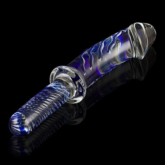 Скляний дилда Roluck з ручкою, кристалічний пеньс, анальний дилда, заглушка для заднього проходу для жінок та чоловіків, секс-іграшка (блакитний)