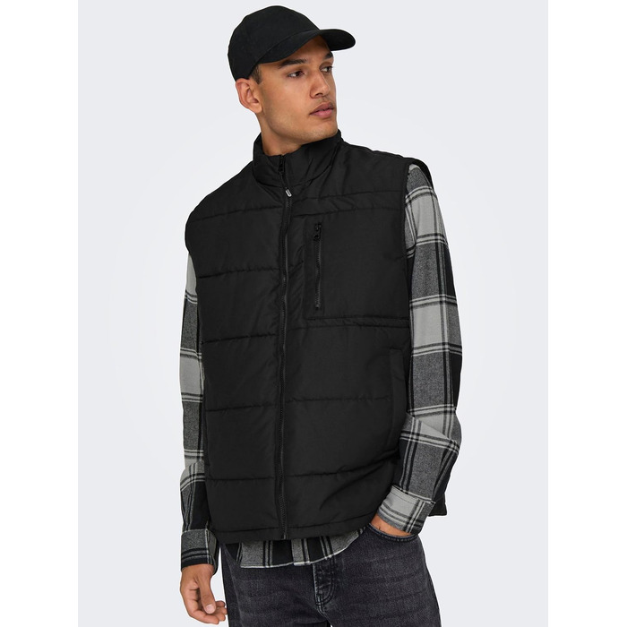 Чоловічий стібаний жилет Only & Sons Onsjake Quilted Vest, чорний, розмір S
