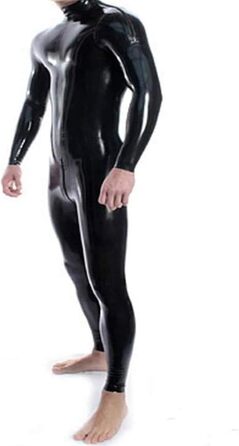 Чоловічий латексний комбінезон з блискучого лакового шкіряного матеріалу, чорний, XXL