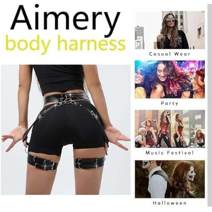 Жіночий готичний набір для ніг з еластичної шкіри, регульований, для нижньої білизни, косплей, карнавал, панк, вечірки, чорний