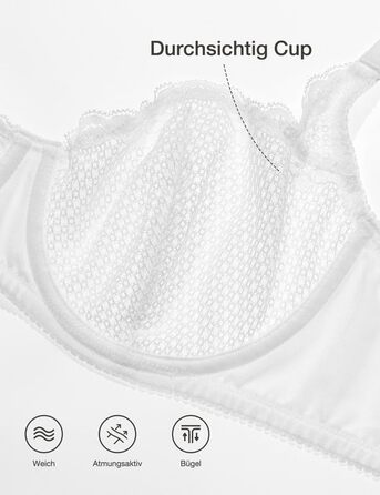 Бюстгальтер Wingslove з кісточками, мереживом, balconette, прозорий, білий, 80E