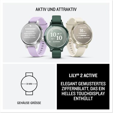 Смарт-годинник Garmin Lily 2 Active для жінок, сенсорний дисплей 2,54 см, відстеження здоров'я та фітнесу, смарт-сповіщення, колір Cream/Gold