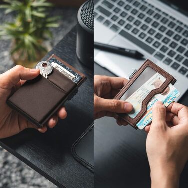 Чоловічий металевий гаманець VULKIT з RFID-захистом, Pop-up картницею, EDC-відсіками та вікном для ID, колір Espresso