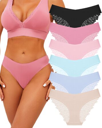 Набір трусиків FINETOO Seamess Sips: 6 шт. мереживні трусики, трусики-хіпстері, V-подібний вигин, S-X (C-6er, XL)