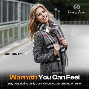 Унісекс шарф у клітинку KARMA.DIEM London Style, м'який зимовий шарф для жінок та чоловіків, сірий, 35x170 см