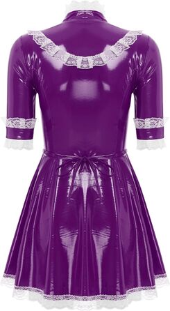 Костюм покоївки Freebily для жінок з лакованої шкіри, фіолетовий (4XL), комплект з фартухом