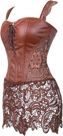 Корсетне плаття Grebrafan з шкіри та мережива для пишних форм, великі розміри (28-30, коричневий)