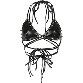 Топ FlyCC Rave з PU-шкіри для жінок: бралетт, рімінці, кроп-топ, ідеально для вечірок, танців та музичних фестивалів (чорний)