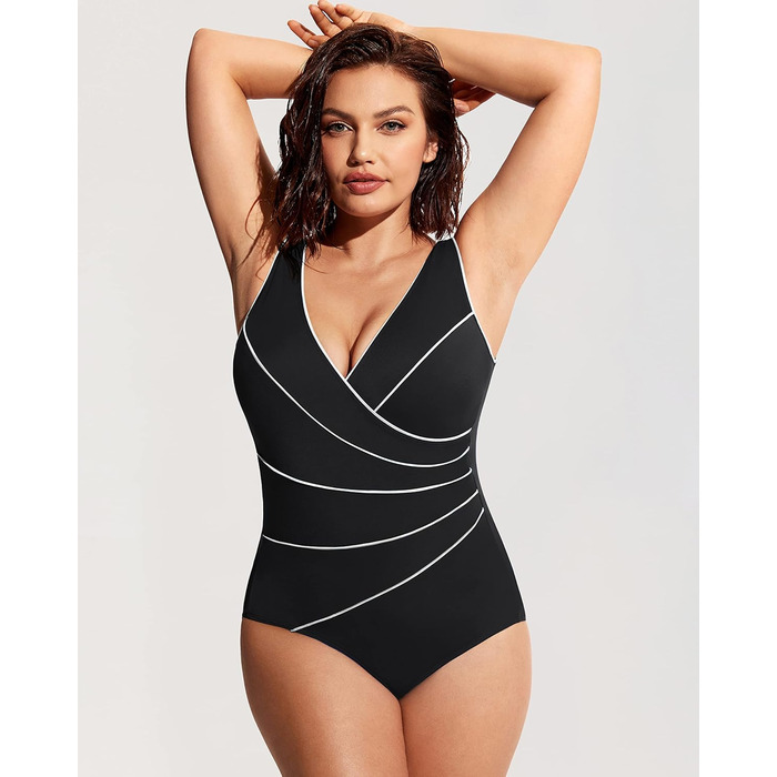 Купальник жіночий Delimira великі розміри, чорний, з V-подібним вирізом, з м'якими вставками