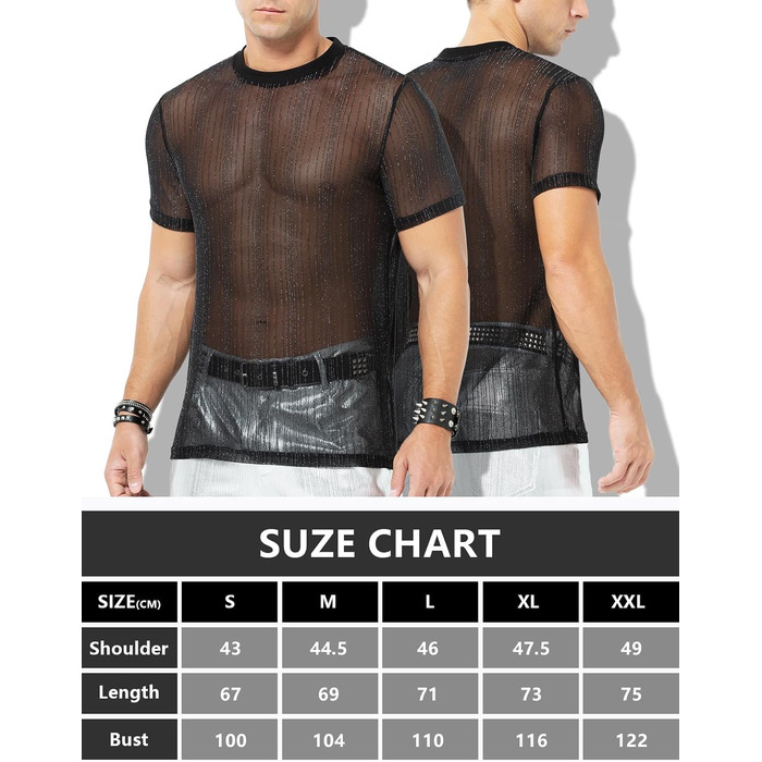 Чоловіча футболка Casey Kevin Herren з прозорою тканиною, коротким рукавом, чорна - Sparkle & Shine