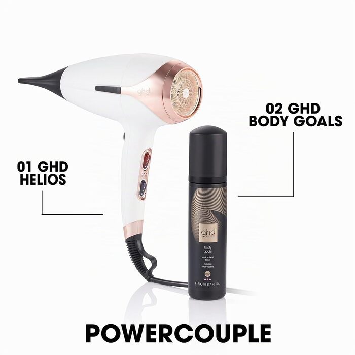 Професійний фен для волосся ghd Helios: швидке сушіння, низький рівень шуму, легка вага, білий колір