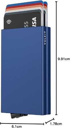 Металевий картхолдер VULKIT з RFID/NFC захистом, чоловільний гаманець для 10 карток (Колір: Темно-синій)