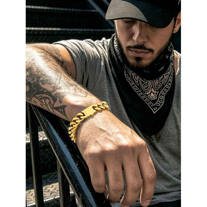 Чоловічий сталевий браслет Richsteel Cuban Link (кубинський ланцюг) з подарунковою коробкою, золотий, ширина 12мм, довжина 23см