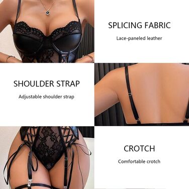 Комплект білизни сексуальний боді з мереживом та підв'язками, пуш-ап, квітковий пояс, жіночий комбінезон