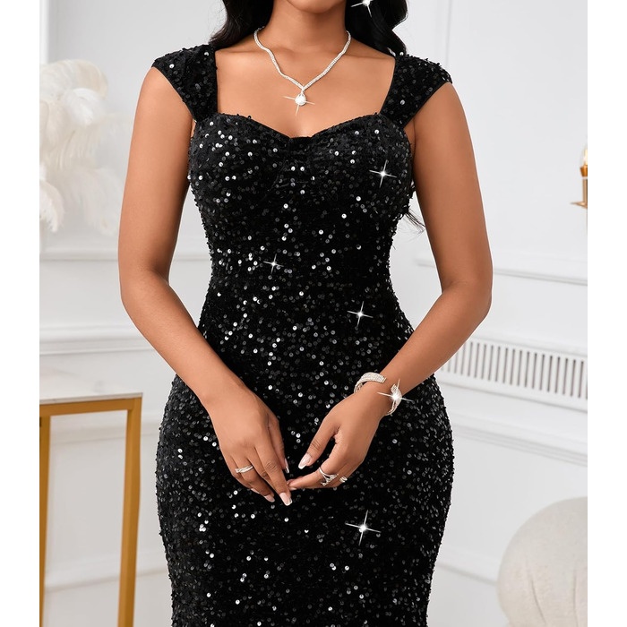 Елегантна сукня-максі Dasmzper з паєтками, відкритими плечима, приталена чорна (Розмір M)