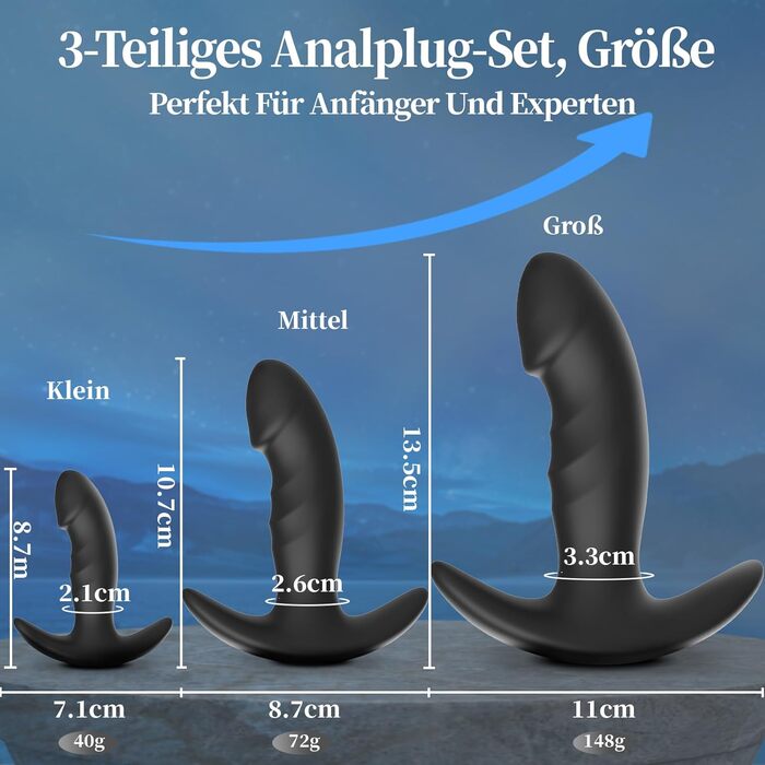 Набір анальних пробок для жінок та чоловіків (3 шт.) - силіконові, різних розмірів (S, M, L) - секс-іграшка для пар, початківців та досвідчених