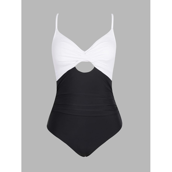 CUPSHE купальник з вирізом, ефект зав'язування, прихована талія, з декоративними вставками, чорно-білий (XS)