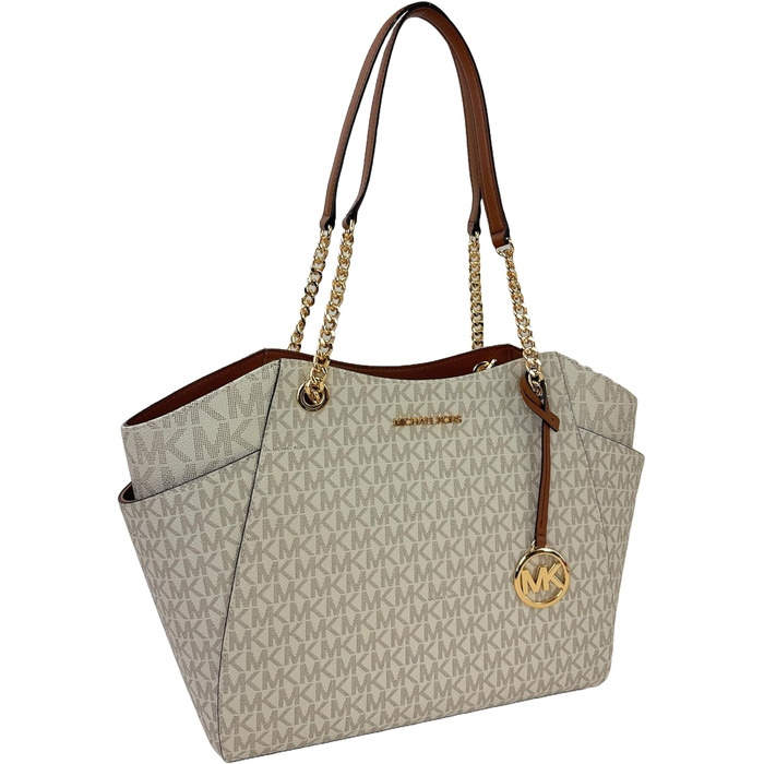 Жіноча сумка-шопер Michael Kors Jet Set Large Tote з кнопним кишенею, колір Vanille