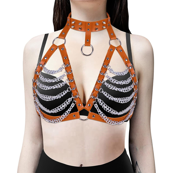 PETMHS Корсет з шкіри для жінок, повне покриття, готичний стиль, помаранчевий колір