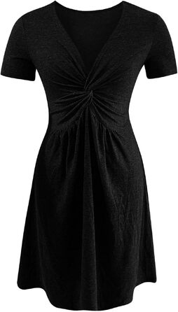 Елегантна жіноча сукня Soerkleid А-силуету з V-подібним вирізом, чорна сукня міді з високою талією та вузлом для пляжу та повсякденного носіння (XXL, чорний)