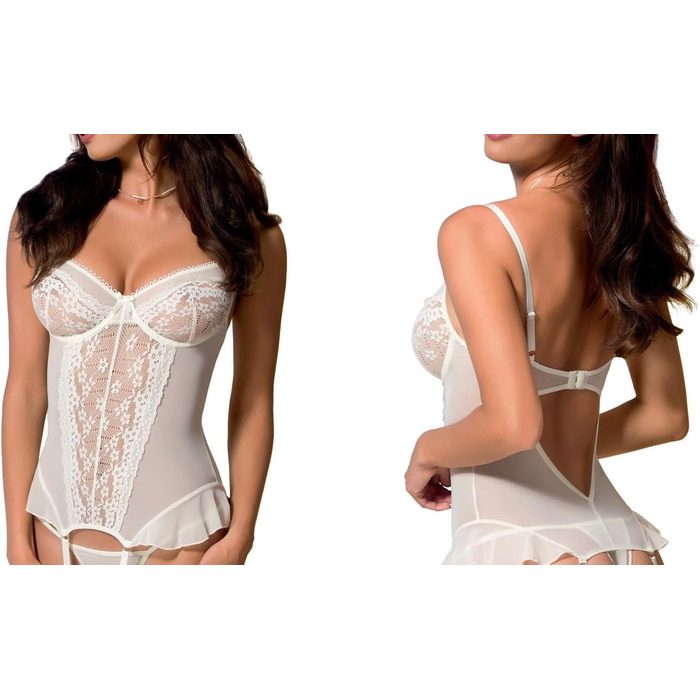 Розкішний жіночий комплект білизни Selente Love: корсет, трусики та шовкова маска для очей. Розміри L-XL, Ecru, мереживо, Made in EU