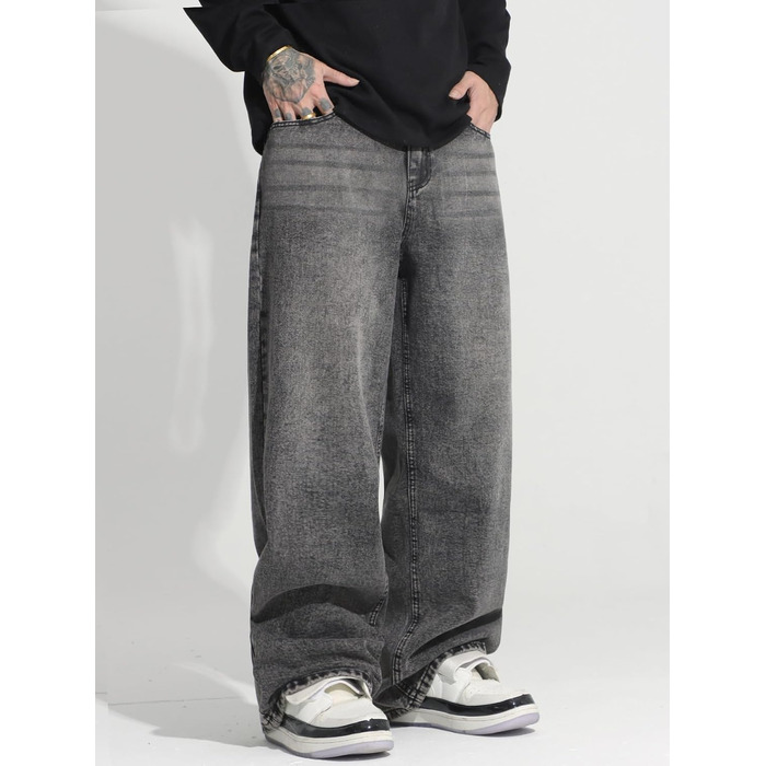 Чоловічі широкі джинси Baggy Y2K у стилі хіп-хоп та скейтбордингу з іррегулярними швами, сірі (H10, XS)