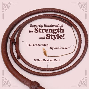 Справжня шкіряна батогом з бичачої шкіри, 8 футів, 8 плетінь, стиль Індіани Джонса, темно-коричневий