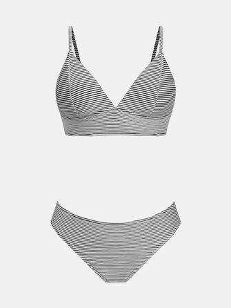 CUPSHE Bikini Set Daen: Роздільний купальник з високою талією та кросоверним бюстгальтером (XL, білий/чорний у смужку)