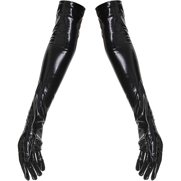 Костюм FEOYA: боді з латексу, високі панчохи, довгі рукавички, чорний, M