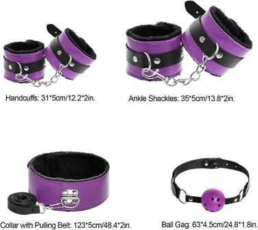 Набір для БДСМ зв'язування (12 предметів) - Fesselset Erotik SM. Зв'язки, наручники, кільця на щиколотки, анальний плаг, фіксатори для сосків, кульовий приглушник, перо-потівник, маска для очей, батіг, лопатка, бавовняний шнур (фіолетовий & чорний)