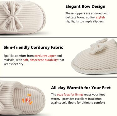Жіночі зимові капці Coswind з ефектом пам'яті Memory Foam, плюшева підкладка та вельветовий верх, колір бежевий, розмір 38.5/40 EU