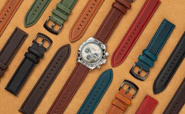 Шкіряний ремінець для годинника та смарт-годинника Vintage Elegant, 18мм, коньячний коричневий (чорна пряжка), з швидким випускам