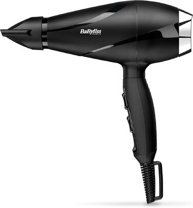 Фен для волосся BaByliss Shine Pro 2200 (6713DE) 2200Вт, іонізація, антифриз-ефект, з дифузором та концентратором, чорний, Made in Italy