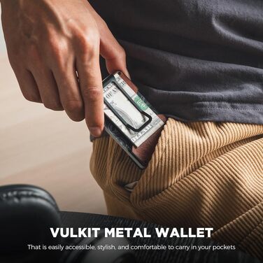 Чоловічий шкіряний картхолдер VULKIT з металевою затискачею для грошей, Slim Wallet з RFID-захистом для 12–15 карток, коричневий ретро-колір