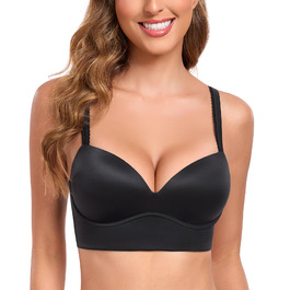 Трусики Lemorosy BH для жінок без кісточок, Push Up, безшовні, з глибоким V-подібним вирізом, класичні, зручні, повсякденні, бюстгальтер з широкими бретелями, 90C, чорний